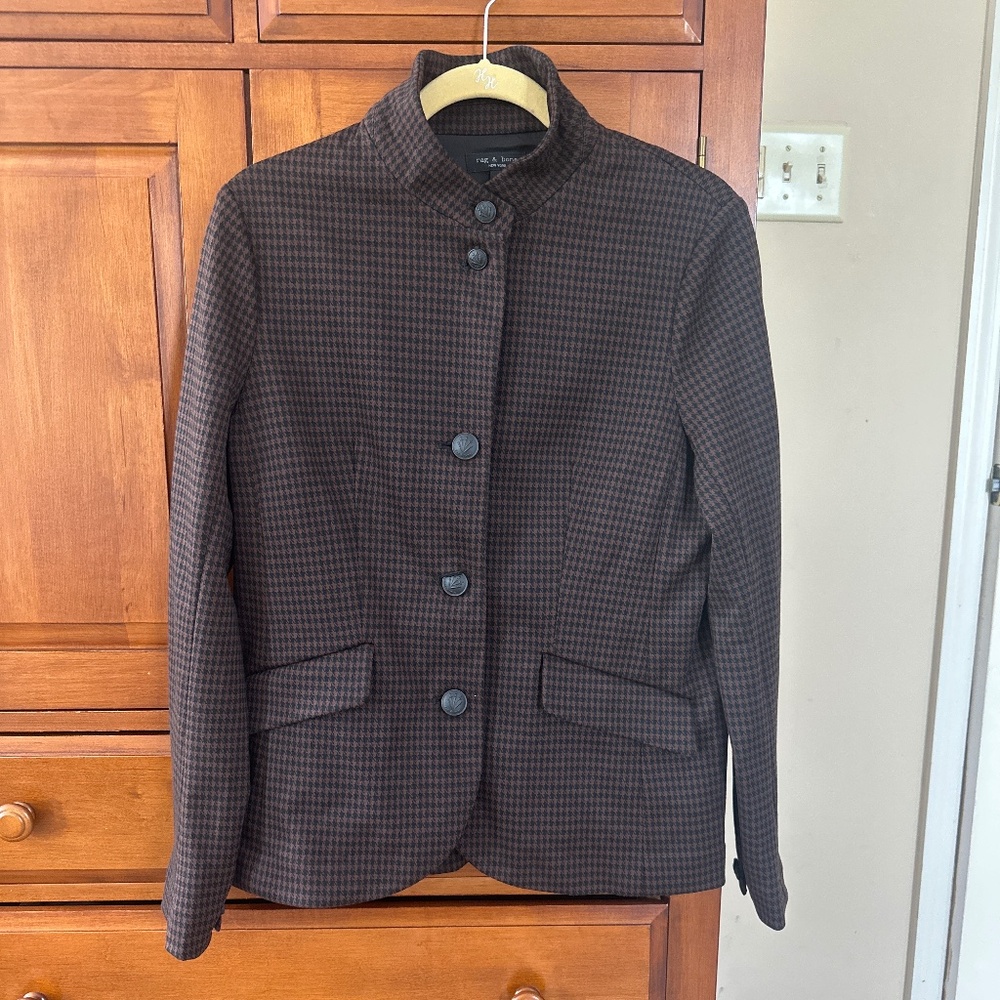 Rag & Bone Sadie Houndstooth Blazer In Brown Multi Sz 10